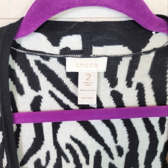 CHICO'S ZEBRA PRINT SLEEVELESS OPEN FRONT CARDIGAN, SZ 2/MEDIUM - Picture 5 of 9